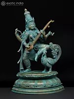 30" Large Goddess Saraswati Dancing and Playing Veena | Panchaloha Bronze