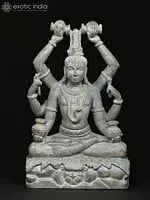12" Six Armed Mahamrityunjaya Mahadev | Grey Stone Statue | Made In Orissa