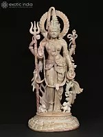 24" Standing Ardhanarishvara (Shiva-Shakti) | Pink Stone Statue | Made In Orissa