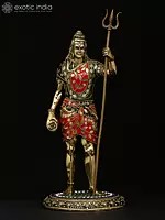 12" Superfine Standing Lord Shiva | Brass Statue with Inlay Work