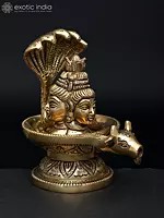 5" Small Nandimukh Shivalingam with 3 Shiva Faces | Brass Statue