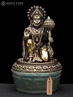 6" Small Brass Superfine Blessing Lord Hanuman on Jade Base