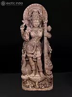 72" Huge Standing Goddess Saraswati | Khondalite Stone Sculpture | Shipped by Sea