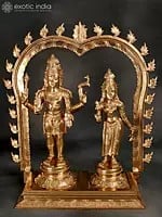 25" Superfine Lord Shiva as Pashupatinath with Goddess Parvati | Bronze Statue