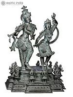 48'' Large Radha Krishna Panchaloha Bronze Statue from Swamimalai