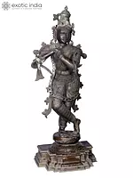 68'' Fluting Krishna Statue | Lost-Wax Bronze Craftsmanship