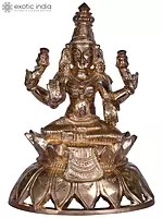 6'' Hindu Deity Four Handed Lakshmi Idol Seated on Lotus | Bronze Statue