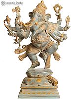 26" Large Size Ashtabhuja-dhari Yuddha Ganesha Brass Statue (Ganesha the Spiritual Warrior)