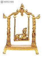 11" Butter Krishna Idol on a Swing | Handmade Brass Statue | Made in India