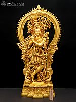 Fine Quality Large Lord Krishna and Gopis on his Feet With Baal-Lila On The Pedestal