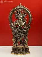 Fine Quality Large Lord Krishna and Gopis on his Feet With Baal-Lila On The Pedestal