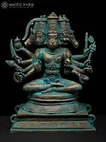 12" Sitting Ten Armed Panchamukhi Lord Hanuman | Madhuchista Vidhana (Lost-Wax) | Panchaloha Bronze from Swamimalai