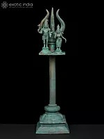 15" Shiva and Parvati on the Trishula Emblem | Madhuchista Vidhana (Lost-Wax) | Panchaloha Bronze from Swamimalai
