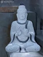 43" Large Statue of Lord Buddha Seated in Dharmachakra Mudra | Black Granite Stone Idol