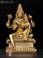 6" Small Lord Vishnu Brass Statue with Goddess Lakshmi
