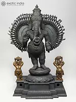 54" Hundred Armed Standing Lord Ganesha | A Staggering Triumph of Chola Artistic Tradition In Panchaloha Bronze | Made In Swamimalai, Tamil Nadu, India
