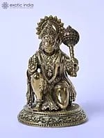 Small Fine Quality Sitting Lord Hanuman Idol in Blessing Gesture | Brass Statue