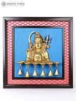 19" Lord Shiva Lamp with Bells | Wood Framed Brass Sculpture | Wall Hanging Decor