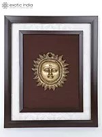 16" Lord Surya Wood Framed Brass Sculpture | Wall Hanging