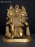 12" Hanumanji Carrying Shri Rama and Lakshman on His Shoulders (An Episode from The Ramayana) In Brass | Handmade | Made In India