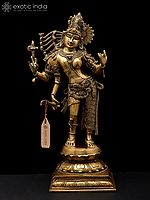 20" Ardhanarishvara: Half Shiva, Half Shakti In Brass | Handmade | Made In India