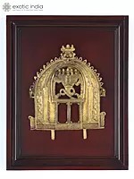 16" Wood Framed Kirtimukha Prabhavali in Brass | Wall Hanging