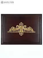 24" Brass Peacock Design Wall Art | Wood Framed Brass Sculpture