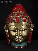 11" Lord Buddha Head | Brass Statue with Inlay Work