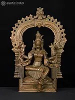 Goddess Varahi Seated on Kirtimukha Throne | 5-Inch Bronze Sculpture