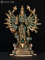 5" Small Eighteen Armed Standing Goddess Durga | Bronze Statue