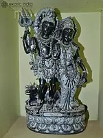 26" Shiva Parvati Statue | Handcrafted Orissa Black Stone Sculpture | Exquisite Indian Handmade Art
