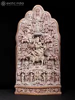 24" Shiv Vivah - The Divine Wedding of Shiva and Parvati | Pink Serpentine Stone Sculpture | By Shilp Guru Awarded Artist