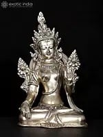 11" Goddess White Tara | Silver Plated Brass Statue