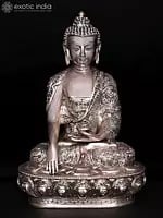 12" Bhumisparsha Buddha | Silver Plated Brass Statue