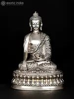 8" Lord Buddha Seated in Earth-Touching Gesture | Silver Plated Brass Statue