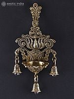 10" Brass Lotus Design Wall Hanging Lamp with Bells