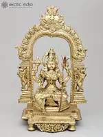 17" Goddess Rajarajeshvari (Tripura Sundari) Seated on Kirtimukha Throne | Hoysala Bronze Statue