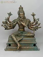 Dashabhuja Krishna Sculpture | Mahavishnu Form | Large Ten-Armed Bronze Statue Playing Flute