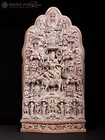 24" Shiv Vivah - The Divine Wedding of Shiva and Parvati | Pink Serpentine Stone Sculpture | By Shilp Guru Awarded Artist