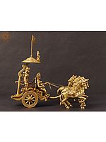9" Brass Chariot - Krishna Drives Arjuna's Chariot | Handmade | Made in India