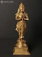 10" Standing Lord Hanuman Idol in Namaskar Mudra | Hoysala Art Bronze Statue