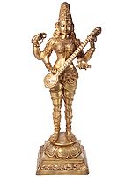 52" Large Size Vina-Vadini Saraswati In Brass | Handmade | Made In India