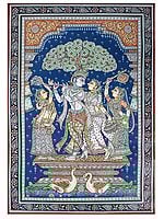 Tussar Silk Painting of Divine Pair Radha Krishna | Patachitra Artwork By ‎Ratikanta Moharana