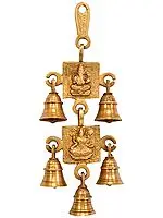9" Lord Ganesha and Lakshmi Wall Hanging Bells In Brass | Handmade | Made In India