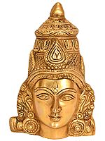 7" Crowned Devi Mukhamandala Wall-Hanging Mask In Brass | Handmade | Made In India