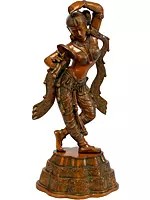 Khajuraho-Inspired Brass Sculpture: Young Woman Applying Vermilion, 24 Inches