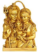12" Baby Ganesha in the Lap of Shiva Parvati | Wall Hanging Brass Statue | Handmade