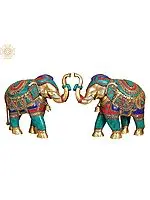 Large Size Superbly Ornamented Elephant Pair
