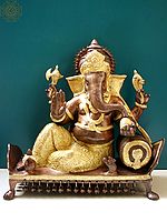 18" Lord Ganesha Seated on Chowki In Brass