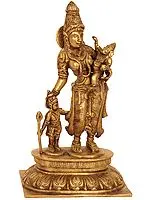 10" Goddess Parvati with Her Sons Ganesha and Karttikeya | Brass | Handmade | Made In India